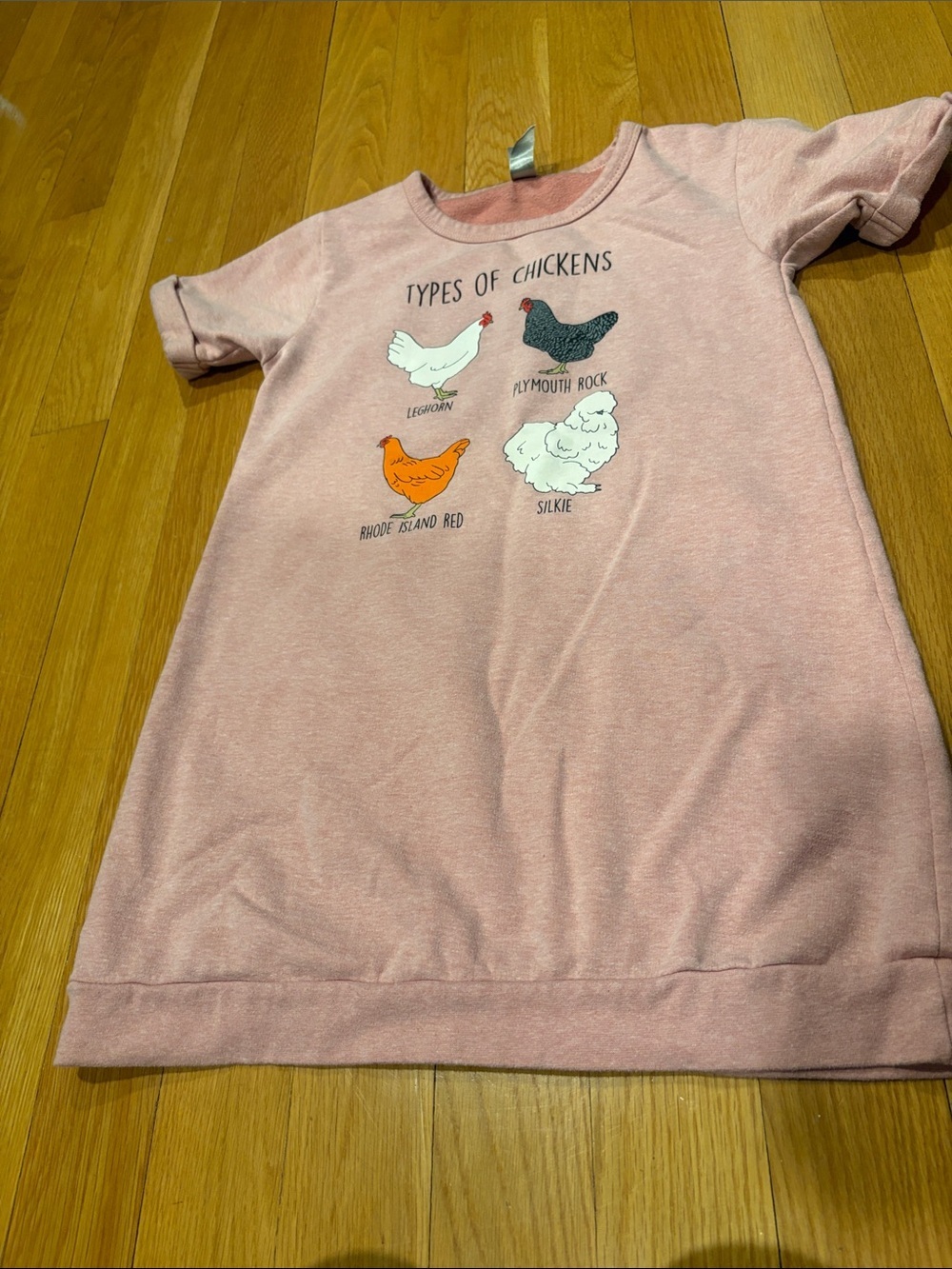 Pink Graphic 'Types of Chickens' Short Sleeve Dress